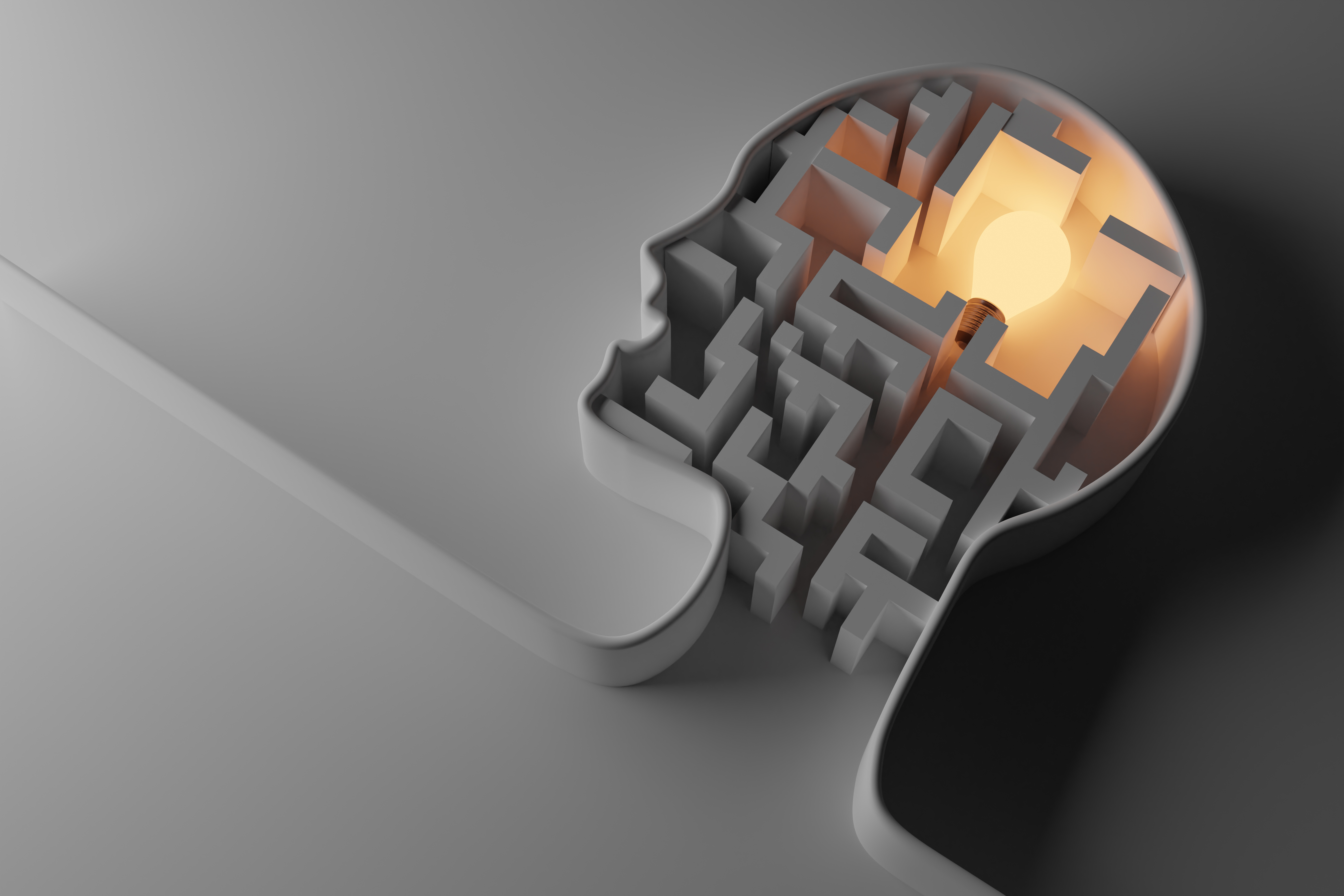 Human head with light bulb. creative, idea and  imagination concept, 3d illustration